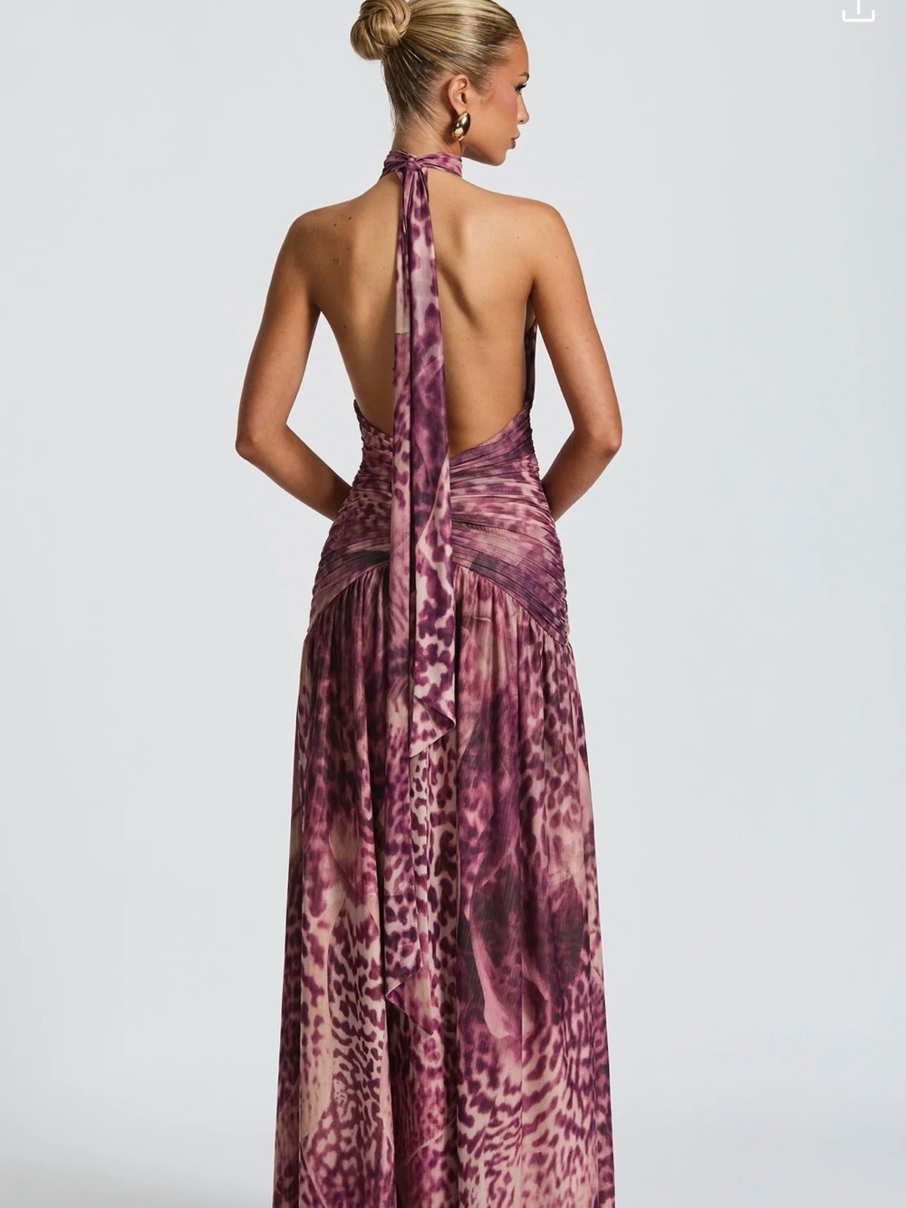 Plunging Halter Maxi Dress in Mauve Animal Print BabyBoo - Picture 2 of 5